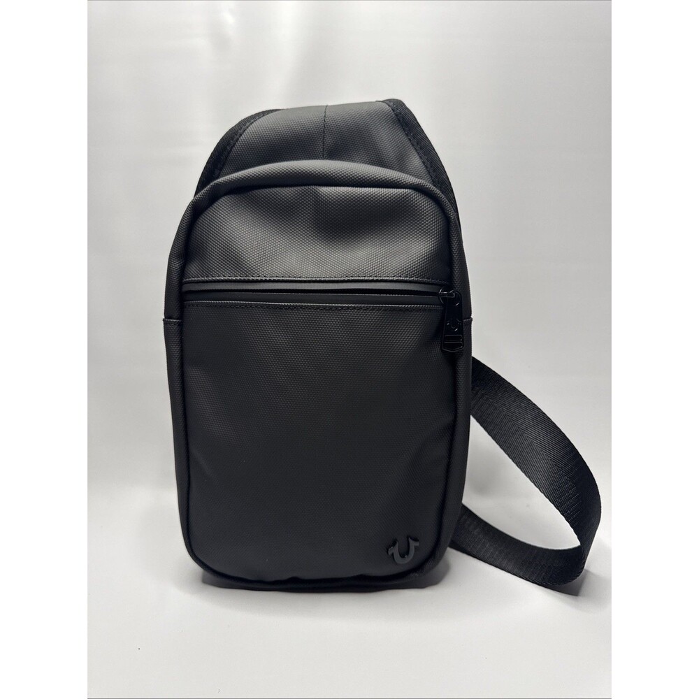 TRUE RELIGION Ivan Black Sling Bag Canvas Faux Leather Luxury BRAND-NEW w/tags